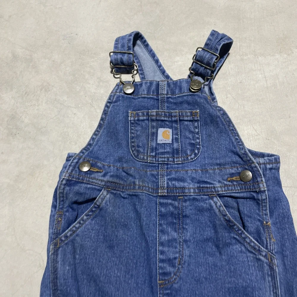 Carhartt Kids Size 2T Jean Overalls Blue Denim Adjustable Toddler Boys Unisex
